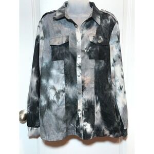 Macaron Women Tie Dye Corduroy Button Up Shirt Jacket Medium Wearable Art